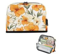 ISAOA Pencil Bag,Large Capacity Pencil Case,Orange and White Flowers Pencil Pouch Bag for Girls Boys,Standing Pen Bag for Teenage Student Women Men,21 x 5 x 15 CM