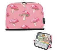ISAOA Pencil Bag,Large Capacity Pencil Case,Pink Mushroom Pencil Pouch Bag for Girls Boys,Standing Pen Bag for Teenage Student Women Men,21 x 5 x 15 CM