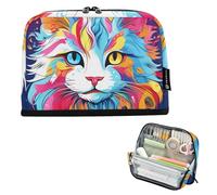 ISAOA Pencil Bag,Large Capacity Pencil Case,Rainbow Cat Blue and Golden Eye Pencil Pouch Bag for Girls Boys,Standing Pen Bag for Teenage Student Women Men,21 x 5 x 15 CM