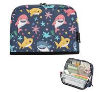 ISAOA Pencil Bag,Large Capacity Pencil Case,Seamless Pattern with Baby Shark Pencil Pouch Bag for Girls Boys,Standing Pen Bag for Teenage Student Women Men,21 x 5 x 15 CM
