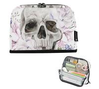 ISAOA Pencil Bag,Large Capacity Pencil Case,Skull Flower Retro Pencil Pouch Bag for Girls Boys,Standing Pen Bag for Teenage Student Women Men,21 x 5 x 15 CM