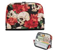 ISAOA Pencil Bag,Large Capacity Pencil Case,Skull Red Rose Pencil Pouch Bag for Girls Boys,Standing Pen Bag for Teenage Student Women Men,21 x 5 x 15 CM