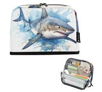 ISAOA Pencil Bag,Large Capacity Pencil Case,Watercolor Shark White Pencil Pouch Bag for Girls Boys,Standing Pen Bag for Teenage Student Women Men,21 x 5 x 15 CM