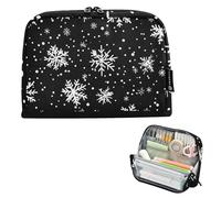 ISAOA Pencil Bag,Large Capacity Pencil Case,White Snowflakes Black Pencil Pouch Bag for Girls Boys,Standing Pen Bag for Teenage Student Women Men,21 x 5 x 15 CM
