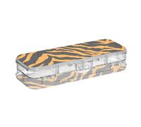 ISAOA Pencil Case Black and Yellow Tiger Print Pencils Box with Snap Lid,Double Deck Clear Stationery Pen Case with 4 Rulers Dividing Pen Storage Organiser for School Office