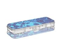 ISAOA Pencil Case Blue Football Shoot The Goal Pencils Box with Snap Lid,Double Deck Clear Stationery Pen Case with 4 Rulers Dividing Pen Storage Organiser for School Office