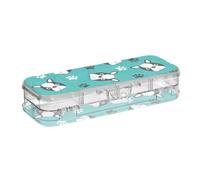 ISAOA Pencil Case Boston Terrier Puppy Pencils Box with Snap Lid,Double Deck Clear Stationery Pen Case with 4 Rulers Dividing Pen Storage Organiser for School Office