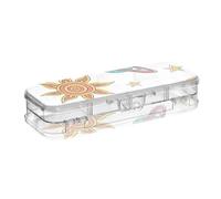 ISAOA Pencil Case Cartoon Sun Rocket Planet Star Pencils Box with Snap Lid,Double Deck Clear Stationery Pen Case with 4 Rulers Dividing Pen Storage Organiser for School Office