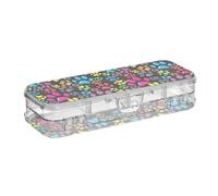ISAOA Pencil Case Colorful Background with Paws Pencils Box with Snap Lid,Double Deck Clear Stationery Pen Case with 4 Rulers Dividing Pen Storage Organiser for School Office