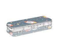 ISAOA Pencil Case Cosmic with Rocket Pencils Box with Snap Lid,Double Deck Clear Stationery Pen Case with 4 Rulers Dividing Pen Storage Organiser for School Office