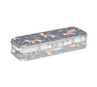 ISAOA Pencil Case Cute Cartoon Fox Wild Animals Pencils Box with Snap Lid,Double Deck Clear Stationery Pen Case with 4 Rulers Dividing Pen Storage Organiser for School Office