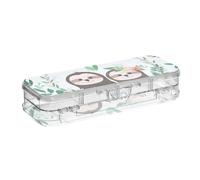 ISAOA Pencil Case Cute Doodle Sloth Couple in The Flower Pencils Box with Snap Lid,Double Deck Clear Stationery Pen Case with 4 Rulers Dividing Pen Storage Organiser for School Office