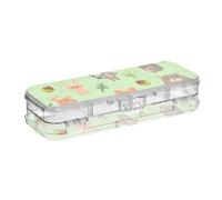 ISAOA Pencil Case Cute Forest Animals on The Floral Pencils Box with Snap Lid,Double Deck Clear Stationery Pen Case with 4 Rulers Dividing Pen Storage Organiser for School Office