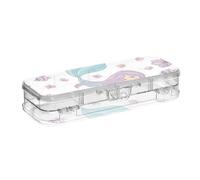 ISAOA Pencil Case Cute Mermaid Princess Pencils Box with Snap Lid,Double Deck Clear Stationery Pen Case with 4 Rulers Dividing Pen Storage Organiser for School Office