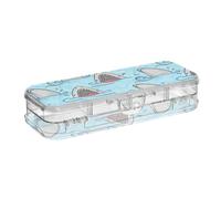 ISAOA Pencil Case Cute Shark Animal Print Blue Pencils Box with Snap Lid,Double Deck Clear Stationery Pen Case with 4 Rulers Dividing Pen Storage Organiser for School Office