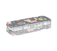 ISAOA Pencil Case Forest Seamless with Cute Animals Pencils Box with Snap Lid,Double Deck Clear Stationery Pen Case with 4 Rulers Dividing Pen Storage Organiser for School Office