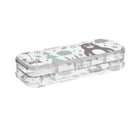 ISAOA Pencil Case H Forest Animals on Gray Pencils Box with Snap Lid,Double Deck Clear Stationery Pen Case with 4 Rulers Dividing Pen Storage Organiser for School Office