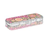 ISAOA Pencil Case Hippie Peace Love Paisely Floral Pencils Box with Snap Lid,Double Deck Clear Stationery Pen Case with 4 Rulers Dividing Pen Storage Organiser for School Office