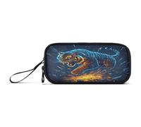 ISAOA Pencil Case, Large Capacity Pen Case with 3 Compartments, Stationery Pouch Blue Light Running Tiger for School & Office Supplies