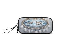 ISAOA Pencil Case, Large Capacity Pen Case with 3 Compartments, Stationery Pouch Bohemia Dream Catcher Three Wolf for School & Office Supplies
