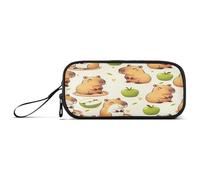 ISAOA Pencil Case, Large Capacity Pen Case with 3 Compartments, Stationery Pouch Capybara and Green Apple for School & Office Supplies