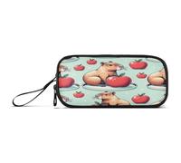 ISAOA Pencil Case, Large Capacity Pen Case with 3 Compartments, Stationery Pouch Capybara and Red Apple for School & Office Supplies