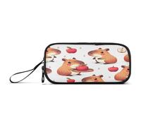 ISAOA Pencil Case, Large Capacity Pen Case with 3 Compartments, Stationery Pouch Capybara Red Apple for School & Office Supplies
