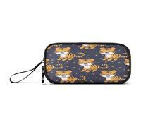 ISAOA Pencil Case, Large Capacity Pen Case with 3 Compartments, Stationery Pouch Cartoon Yellow Tiger for School & Office Supplies