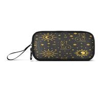 ISAOA Pencil Case, Large Capacity Pen Case with 3 Compartments, Stationery Pouch Golden Edged Cat Sun Star for School & Office Supplies