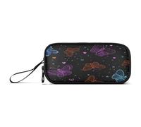 ISAOA Pencil Case, Large Capacity Pen Case with 3 Compartments, Stationery Pouch Neon Colored Butterflies for School & Office Supplies