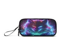 ISAOA Pencil Case, Large Capacity Pen Case with 3 Compartments, Stationery Pouch Purple Green Neon Wolf for School & Office Supplies