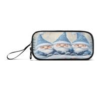ISAOA Pencil Case, Large Capacity Pen Case with 3 Compartments, Stationery Pouch Three Blue Gnomes for School & Office Supplies