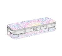ISAOA Pencil Case Multicolor with Oriental Mandalas Pencils Box with Snap Lid,Double Deck Clear Stationery Pen Case with 4 Rulers Dividing Pen Storage Organiser for School Office