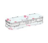 ISAOA Pencil Case Parisian Dachshund Puppy Dog Balloons Striped Pencils Box with Snap Lid,Double Deck Clear Stationery Pen Case with 4 Rulers Dividing Pen Storage Organiser for School Office