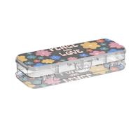 ISAOA Pencil Case Peace and Love Floral Pencils Box with Snap Lid,Double Deck Clear Stationery Pen Case with 4 Rulers Dividing Pen Storage Organiser for School Office