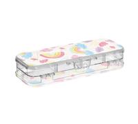ISAOA Pencil Case Rainbow Colorful Clouds Raindrops Pencils Box with Snap Lid,Double Deck Clear Stationery Pen Case with 4 Rulers Dividing Pen Storage Organiser for School Office