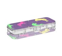 ISAOA Pencil Case Rainbow Magic Unicorn on Purple Pencils Box with Snap Lid,Double Deck Clear Stationery Pen Case with 4 Rulers Dividing Pen Storage Organiser for School Office