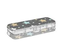 ISAOA Pencil Case Retro Star Vintage Stars Pencils Box with Snap Lid,Double Deck Clear Stationery Pen Case with 4 Rulers Dividing Pen Storage Organiser for School Office