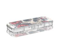 ISAOA Pencil Case Skull and Flowers Day of The Dead Pencils Box with Snap Lid,Double Deck Clear Stationery Pen Case with 4 Rulers Dividing Pen Storage Organiser for School Office
