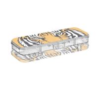 ISAOA Pencil Case Tiger Head Mascot Pencils Box with Snap Lid,Double Deck Clear Stationery Pen Case with 4 Rulers Dividing Pen Storage Organiser for School Office