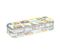 ISAOA Pencil Case Transport Train Forest Animals Pencils Box with Snap Lid,Double Deck Clear Stationery Pen Case with 4 Rulers Dividing Pen Storage Organiser for School Office