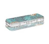 ISAOA Pencil Case Tropical Palm Leaves and Tiger Pencils Box with Snap Lid,Double Deck Clear Stationery Pen Case with 4 Rulers Dividing Pen Storage Organiser for School Office