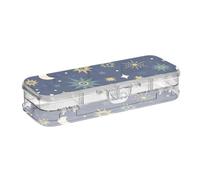 ISAOA Pencil Case Vintage Mystical Moon Stars Pencils Box with Snap Lid,Double Deck Clear Stationery Pen Case with 4 Rulers Dividing Pen Storage Organiser for School Office