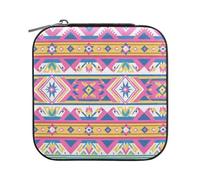 ISAOA Pink Aztec Geometric Jewelry Box, Small Portable Travel Jewelry Box PU Leather Jewelry Travel Organizer Case Rings Earrings Necklace Storage Box for Women Girls Gifts