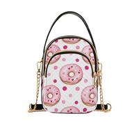 ISAOA Pink Donut Dot Crossbody Bag for Women, Cell Phone Purse Detachable Chain Bag Leather Shoulder Handbag Wallet
