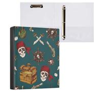 ISAOA Pirate Skull Treasure Binders with 3 Clear Interior Pockets,1.5 Inch Three Ring Binder,Holds up to 200 Sheets,27 x 32 cm,A4 Ring Binder Folder for Office School Supplies