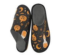 ISAOA Pumpkin Magic Potion Cat House Slippers for Women Men, Non Slip Slippers Warm Slippers House Shoes Indoor Outdoor, 34-35