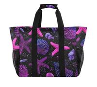 ISAOA Purple Starfish Shells Beach Bags for Women Large Waterproof Beach Tote Bag Travel Pool Yoga Nurse Shopping Tote Bag