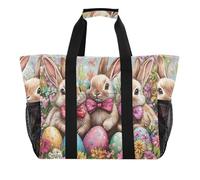 ISAOA Rabbit with Bow Easter Eggs Flowers Beach Bags for Women Large Waterproof Beach Tote Bag Travel Pool Yoga Nurse Shopping Tote Bag