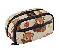 ISAOA Red Panda Fruit Bread Banana Pattern Pencil Case with Clear PVC, Waterproof Zipper Pen Bag Pouch Organizer with PE Divider Large Capacity Stationery Storage for School Office